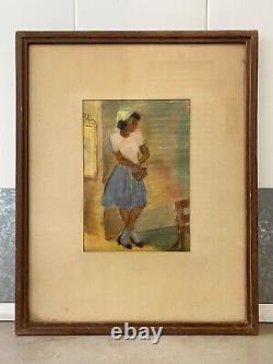 Antique Old Black African American WPA Social Realism Painting, Signed 1942