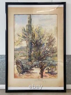 Antique Old California Plein Air Desert Cactus Landscape Painting, Signed'49