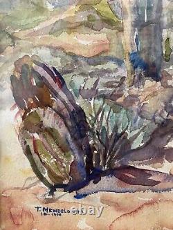Antique Old California Plein Air Desert Cactus Landscape Painting, Signed'49