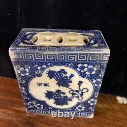 Antique Old Chinese Blue Cobalt Porcelain Pen Or Brush Holder Signed