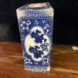 Antique Old Chinese Blue Cobalt Porcelain Pen Or Brush Holder Signed