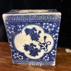 Antique Old Chinese Blue Cobalt Porcelain Pen Or Brush Holder Signed