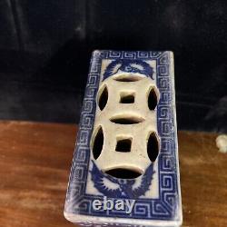 Antique Old Chinese Blue Cobalt Porcelain Pen Or Brush Holder Signed