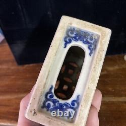 Antique Old Chinese Blue Cobalt Porcelain Pen Or Brush Holder Signed