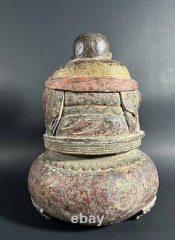 Antique Old Chinese? Carved Wood (Buddha) Statue Hand Painted & Signed