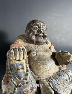 Antique Old Chinese? Carved Wood (Buddha) Statue Hand Painted & Signed