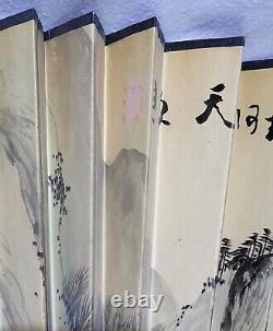 Antique Old Chinese signed fan painting with calligraphy & Mountain Scene