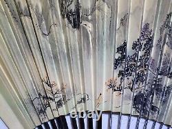 Antique Old Chinese signed fan painting with calligraphy & Mountain Scene