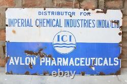 Antique Old Collectible ICI CHEMICAL AD. Old Enamel Porcelain Sign Board