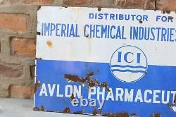 Antique Old Collectible ICI CHEMICAL AD. Old Enamel Porcelain Sign Board