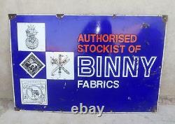 Antique Old Collectible Indian Brand BINNY Fabrics Porcelain Enamel Sign Board