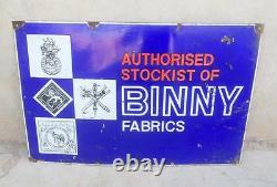 Antique Old Collectible Indian Brand BINNY Fabrics Porcelain Enamel Sign Board