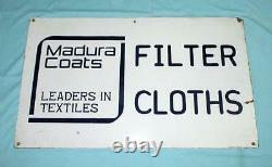 Antique Old Collectible Madura Coats Filter Cloths Porcelain Enamel Sign Board