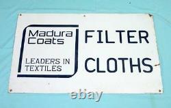 Antique Old Collectible Madura Coats Filter Cloths Porcelain Enamel Sign Board
