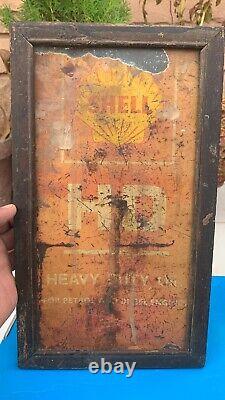 Antique Old Collectible Wall Hanging Framed Shell Oil Adv. Litho Tin Sign Board