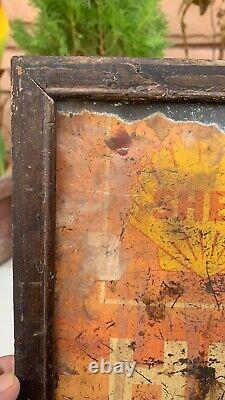 Antique Old Collectible Wall Hanging Framed Shell Oil Adv. Litho Tin Sign Board
