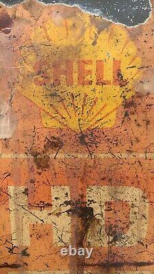Antique Old Collectible Wall Hanging Framed Shell Oil Adv. Litho Tin Sign Board