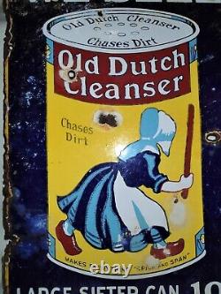 Antique Old Dutch Cleanser Lady Hat Dress Home Soap Porcelain Art Cleaning Sign