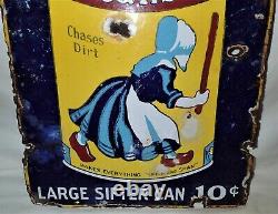 Antique Old Dutch Cleanser Lady Hat Dress Home Soap Porcelain Art Cleaning Sign