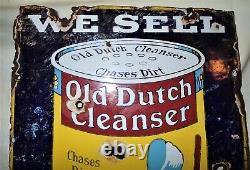 Antique Old Dutch Cleanser Lady Hat Dress Home Soap Porcelain Art Cleaning Sign