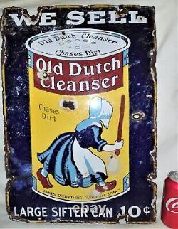 Antique Old Dutch Cleanser Lady Hat Dress Home Soap Porcelain Art Cleaning Sign