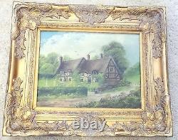 Antique Old English Cottage Oil Painting Nailed, Framed And Signed N. Barnett