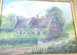 Antique Old English Cottage Oil Painting Nailed, Framed And Signed N. Barnett