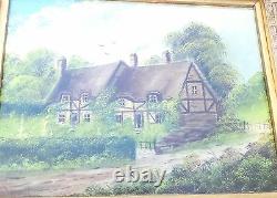 Antique Old English Cottage Oil Painting Nailed, Framed And Signed N. Barnett