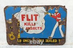 Antique Old FLIT Insecticide Flies Mosquito Kills Ad Porcelain Enamel Sign Board