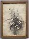 Antique Old Floral Flower Still Life Ink Wash Watercolor Painting Signed Mvt