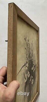 Antique Old Floral Flower Still Life Ink Wash Watercolor Painting Signed MVT