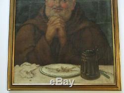 Antique Old Friar Painting Portrait 19th Century Beer Stein Signed Mystery Art