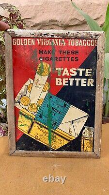 Antique Old GOLDEN VIRGINIA TOBACCOS CIGARETTES Adv. Litho Tin Sign Board Framed