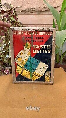 Antique Old GOLDEN VIRGINIA TOBACCOS CIGARETTES Adv. Litho Tin Sign Board Framed