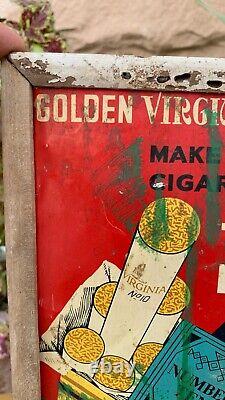 Antique Old GOLDEN VIRGINIA TOBACCOS CIGARETTES Adv. Litho Tin Sign Board Framed