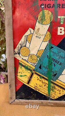 Antique Old GOLDEN VIRGINIA TOBACCOS CIGARETTES Adv. Litho Tin Sign Board Framed