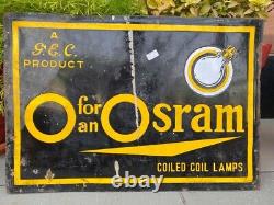 Antique Old G EC Osram Coiled Coil Lamp Porcelain Enamel Adv Sign Board