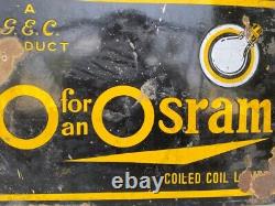 Antique Old G EC Osram Coiled Coil Lamp Porcelain Enamel Adv Sign Board