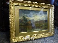 Antique Old Gold Frame Welsh Oil Canvas Painting Art Landscape Conwy Conway 1876