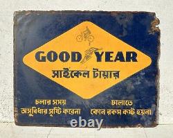 Antique Old Good Year Cycle Tyre Shop Display Double sided Porcelain Enamel Sign