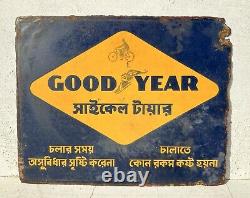 Antique Old Good Year Cycle Tyre Shop Display Double sided Porcelain Enamel Sign