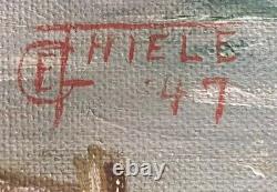 Antique Old Homestead American Folk Art Painting Signed 1947 Emily /HDT LAUTREC