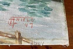 Antique Old Homestead American Folk Art Painting Signed 1947 Emily /HDT LAUTREC