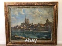 Antique Old Impressionist French European Church Oil Painting Signed