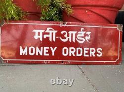 Antique Old Indian Money Order Post Office Porcelain Enamel Adv Sign Board