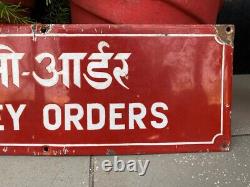 Antique Old Indian Money Order Post Office Porcelain Enamel Adv Sign Board