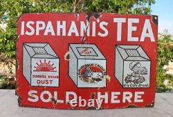 Antique Old Ispahani's Tea Sold Here Ad Shop Display Porcelain Enamel Sign Board