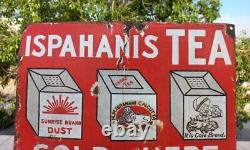 Antique Old Ispahani's Tea Sold Here Ad Shop Display Porcelain Enamel Sign Board