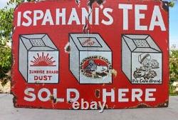 Antique Old Ispahani's Tea Sold Here Ad Shop Display Porcelain Enamel Sign Board