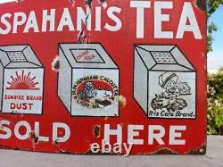 Antique Old Ispahani's Tea Sold Here Ad Shop Display Porcelain Enamel Sign Board